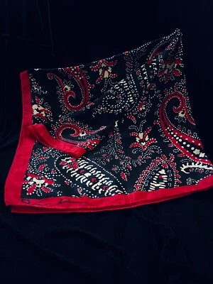 Vintage Anne Klein- Black and Red  silk scarf- Signature and Lion Emblem - Image 1 of 4