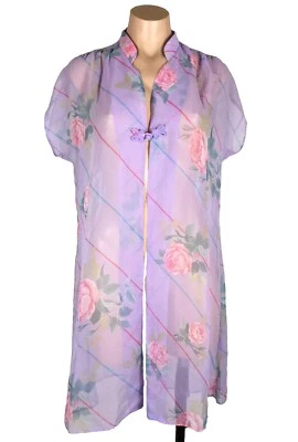 Kimono Japonés Vintage Floral Gasa Transparente Bata Cárdigan Camisón Talla 12 Foto 1 de 4