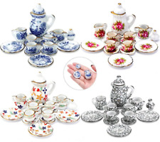 Dollhouse Miniature Porcelain Dinnerware Coffee tea pot cups dish set Tableware