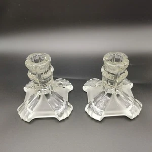 Vintage Pair Glass Low Candlesticks. Opaque & Clear Sections Scrolling Claw Feet - Picture 1 of 10