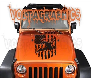 Vinyl Hood Decal for Jeep Wrangler/Gladiator  Deer hunting USA American flag - Picture 1 of 1