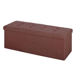 43" Storage Ottoman Bench Folding Chest Footrest Stool MDF Frame With Lid Brown - Picture 1 of 24