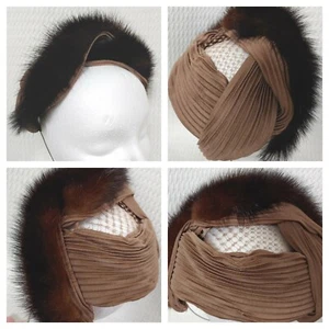 Vintage Brown Fascinator with Fur Trim - Picture 1 of 8