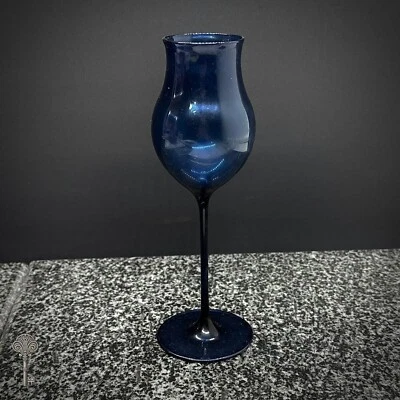 VINTAGE COBALT BLUE WINE GLASS ELEGANT STEMWARE MODERNIST TABLE DECOR - Image 1 of 4