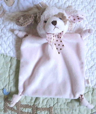 Manta de seguridad rosa Bearington Baby Collection cachorro perro satinado niña juguete amoroso Foto 1 de 3