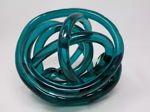 Teal Green Modernist Art Glass Twisted Knotted Rope Sculpture Paperweight 7.5" - Picture 1 of 9