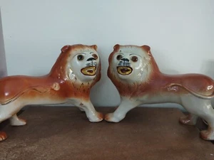 Antique Pair of Large Victorian Mantel Lions, Staffordshire, Lions - Bild 1 von 17