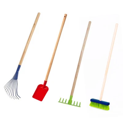 Kinder Gartengeräte SET 4 tlg,Besen Harke Rechen Schüppe Garten Geräte Spielzeug - Bild 1 von 4