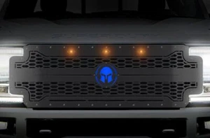 Steel Grille for 17-19 Ford F250 F350 F450 Super Duty SPARTAN + Blue+ Amber LED - Picture 1 of 2