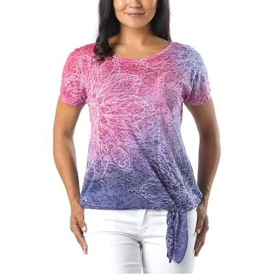 Blusa Prana Feminina Flora Manga Curta Tamanho XS Manga Curta Burnout Rosa Roxa  - Imagem 1 de 4