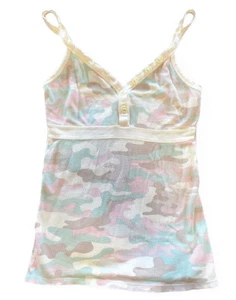 PJ SALVAGE Originals Thermal Babydoll Tank Top, Pajama Top , Buttons Pink Camo - Picture 1 of 4