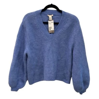 Suéter HM Talla XS Mezcla de Lana Mohair Manga Globo Azul Claro Lavado a Máquina Nuevo con Etiquetas Foto 1 de 4
