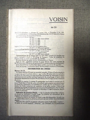 Guide du Garagiste Kervoline 1928 VOISIN VOITURE 14 CV Automobile - Photo 1/3
