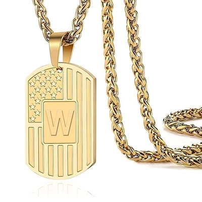 Dog Tag Chain Initial Necklace for Men A-Z Necklace Letter Mens Jewelry Stain... - Image 1 of 4