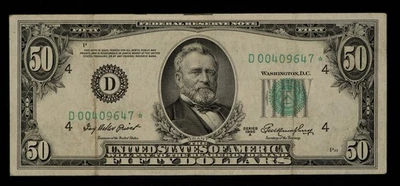 FR 2108-D* $50 1950 A Federal Reserve Note US - Star Note - SKU-CA1645 - Image 1 of 2