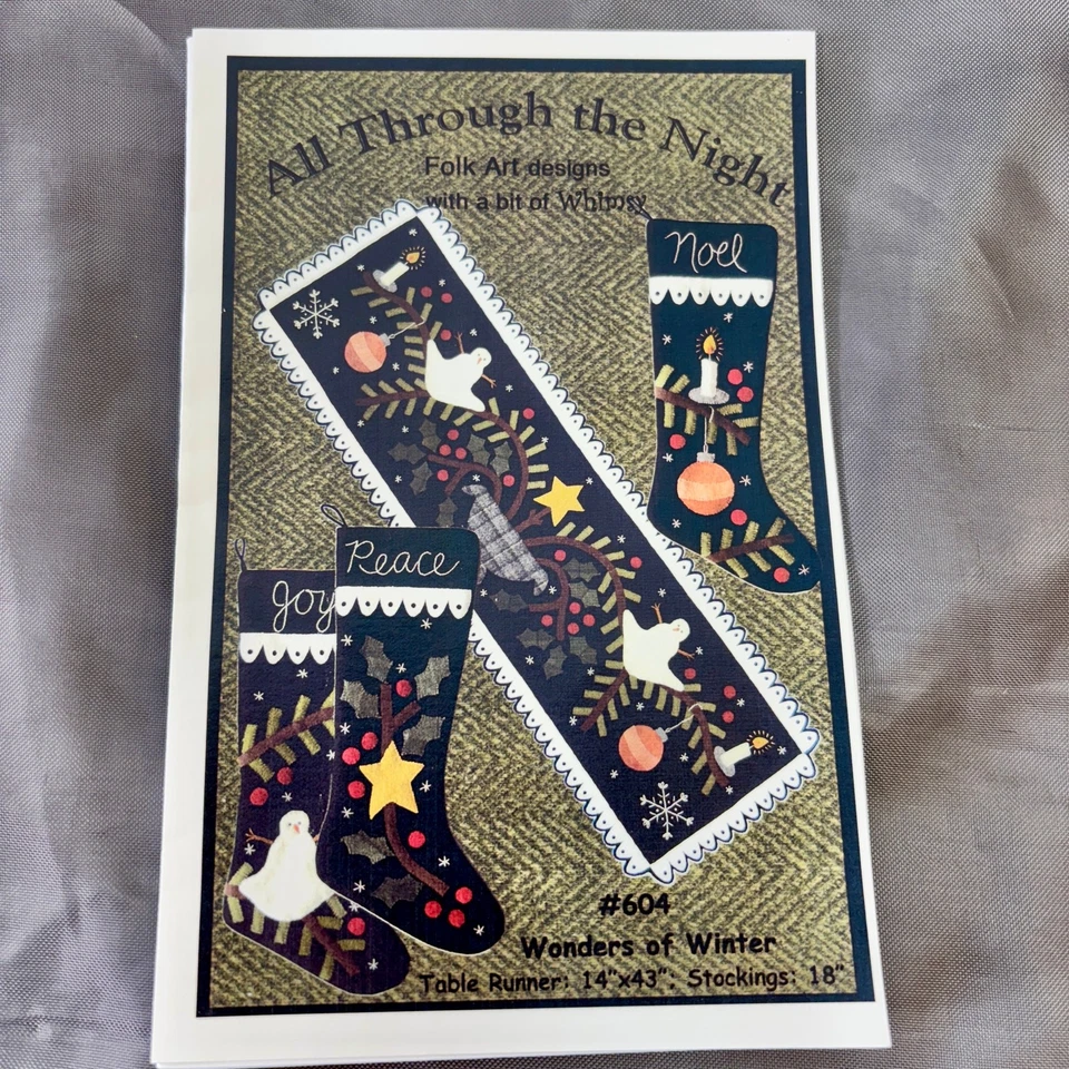 All Through the Night Wool Applique Wonders of Winter Stocking Penny Rug Runner - Image 1 of 3