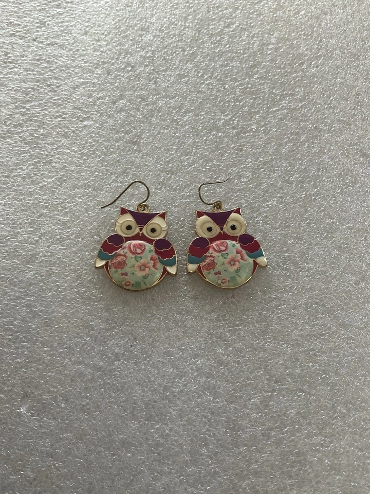 Серьги с цветочным узором с фиолетовыми совами грязь - Изображение 1 из 1