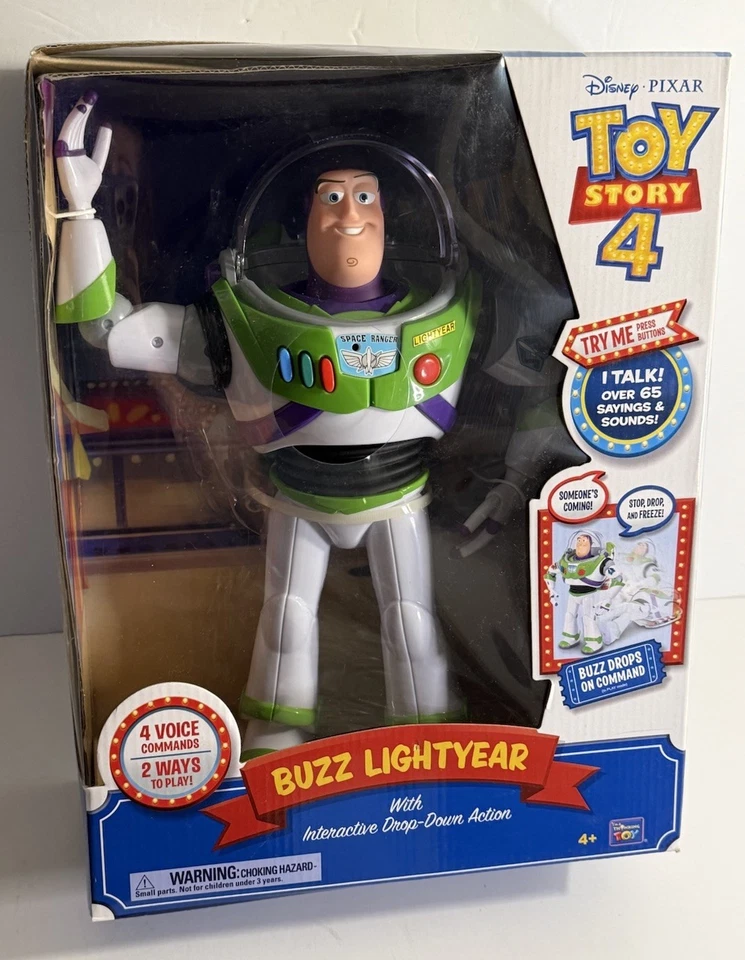 Disney Pixar Toy Story 4 Buzz Lightyear With Interactive Drop Down Action RARE
