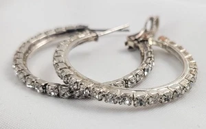 Vintage Tested Sterling Silver Crystal Hoop Earrings - Picture 1 of 5