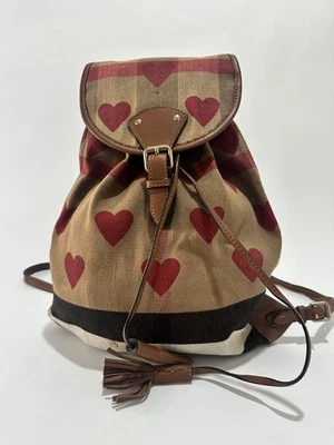 Burberry Red/Beige Heart Check Canvas and Leather Drawstring Backpack - Image 1 of 4