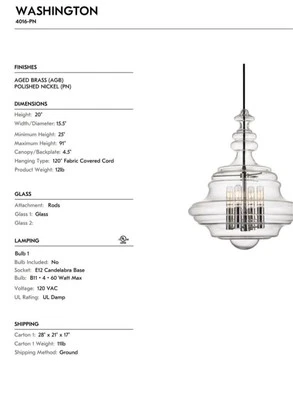 Hudson Valley - Lámpara de araña Washington 4016-PN  Foto 1 de 4