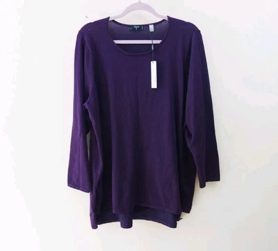 Suéter Tahari Mujer Berenjena Púrpura (2X) Suave Elastizado Alto Bajo Nuevo Con Etiquetas Foto 1 de 4