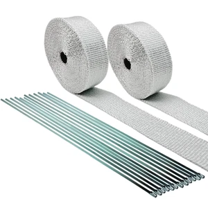 WHITE MOTORCYCLE PIPE HEADER EXHAUST WRAP KIT STAINLESS TIES 2 ROLLS 2"X 25 FEET - Picture 1 of 2
