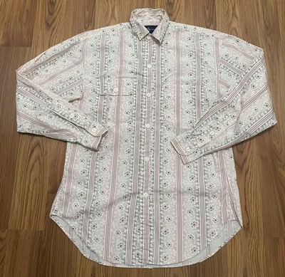 Camisa Ralph Lauren Feminina 4 Rosa Branca Listra Floral Manga Longa Botão Frontal - Imagem 1 de 4