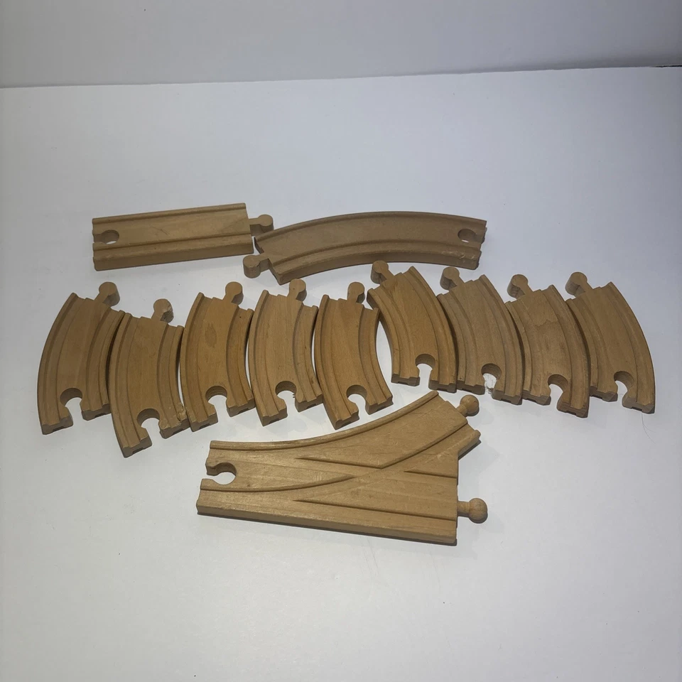 Used Wooden Train Tracks Lot Of 12 Assorted Pieces Learning Curve Brio Thomas - Image 1 of 4