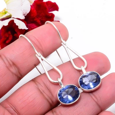 Brinco de prata esterlina 925 feito à mão Tanzanita 1,95 Sku11, presente de Natal - Imagem 1 de 4