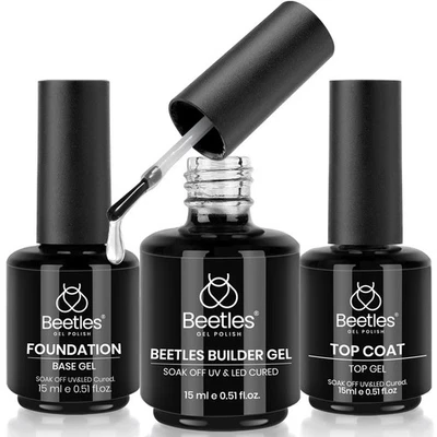 Beetles 3 peças conjunto de base de gel para unhas construtor top coat 15ml LED UV brilho de longa duração - Imagem 1 de 4