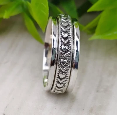 Sterling Silver Leaf Spinner Ring: Anxiety Relief Meditation Band All Size - Image 1 of 4
