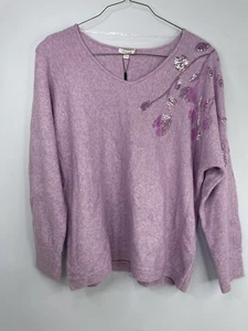 Chicos Größe 4/US 18 XL Damenpullover Blumen Pailletten lila lavendel V-Ausschnitt neu mit Etikett - Bild 1 von 8