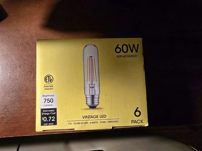 Intertek 6W Vintage LED T10 Base 2700K Dimmable - Image 1 of 4