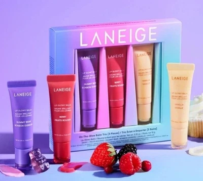 LANEIGE On the Glow Lip Balm Trio 10g each in Berry, Gummy Bear Vanilla BOXED AU - image 1 of 4