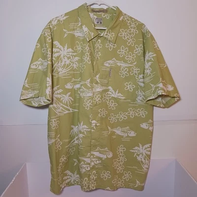 Columbia River Lodge Green Fishing Floral Short Sleeve Shirt Mens Sz XL - Image 1 of 4