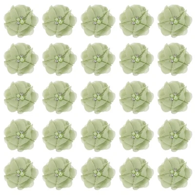 30 Piezas Flores de Gasa de 2" con Apliques de Perlas de Estrás Decorar Verde Claro Foto 1 de 4
