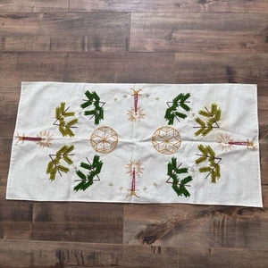 Vintage Handstitched Needlepoint Holiday Tea Towel Candle Tree Branch 33”x16.5” - Picture 1 of 10