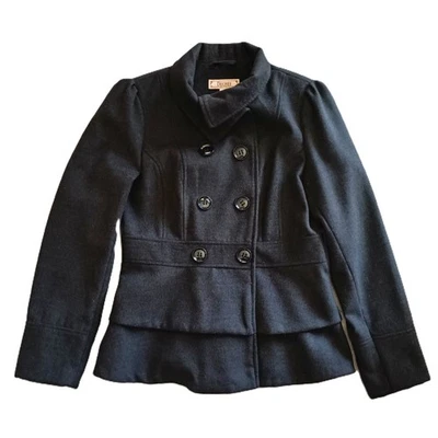 Abrigo Decree Doble Pecho Guisante Forrado Hasta la Cadera Brezo Gris Carbón Peplum Lg Foto 1 de 4