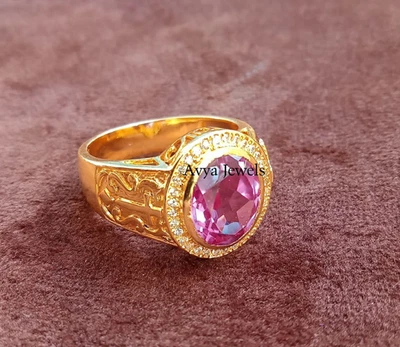 4 Ct Oval Cut Amethyst Simulated Men's Cross Bishop Ring 14K Yellow Gold Plated - Image 1 of 4