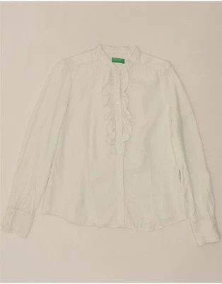 Camisa BENETTON Mujer Volantes Frontales Reino Unido 16 Grande Blanca Lyocell Q005 Foto 1 de 3