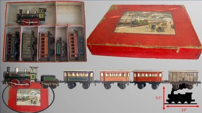 Early 1904-1910 Colorful Bing I-48 Large 1-gauge Clockwork Locomotive w/ Box - Image 1 of 4