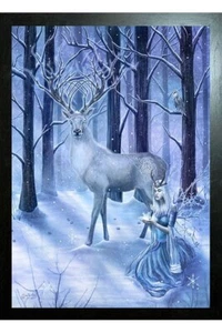 BLACK FRAMED CLARE BERTRAM ART - FROZEN FANTASY STAG 3D PICTURE 325mmX425mm - Picture 1 of 2