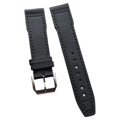 Черный нейлоновый холщовый кожаный ремешок для часов IWC 20 21 22 мм с хвостовиком пряжкой - Изображение 1 из 4