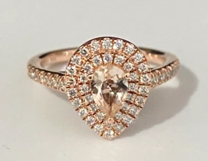 10K Rose Gold W/ Morganite & 0.25CT Diamond Halo Ring Size H 1/2 - 4 - Picture 1 of 10