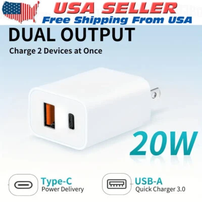 Lote de adaptador de energia de parede USB tipo C bloco carregador rápido 20W para iPhone 14 13 12 11 - Imagem 1 de 4
