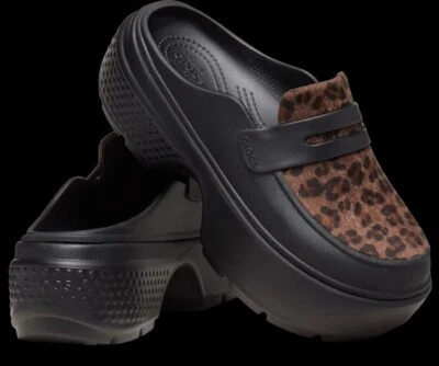 NUEVO CROCS Stomp Leopardo Mocasín 210366 Negro/Multi Animal M5/W7 Foto 1 de 4
