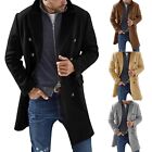 Men's Winter Long Jacket Lapel Neck Overcoat Coat Double Breasted Outerwear