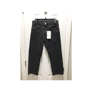 Zara Jeans NWT Womens US Size 6 / EUR 38 Black Cropped Stretch Frayed Hem - Picture 1 of 8