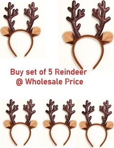Reindeer Antlers Headband Brown Glitter Christmas Party Hat Boppers wholesale - Picture 1 of 1